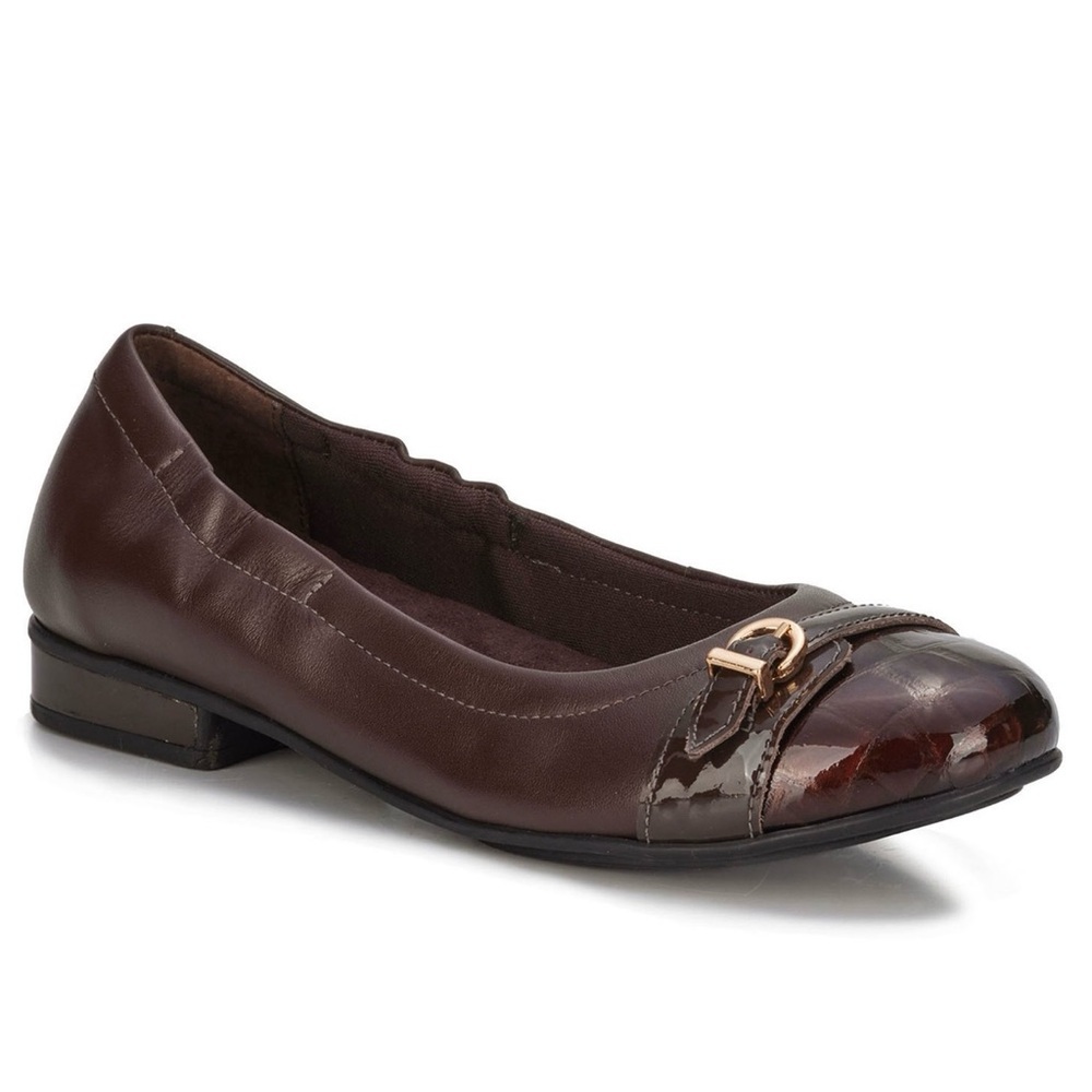 Ros Hommerson Trista Women's Flat Slip On Shoe Leather Patent Croc Brown 7.5 M